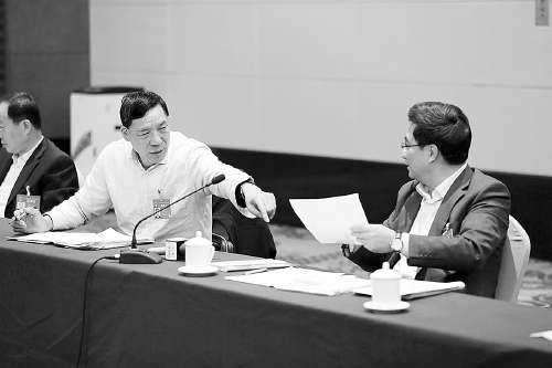  赵破雄代表（左）与董华代表热议讲演。